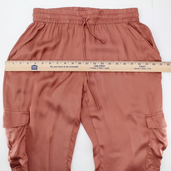 Young Fabulous & Broke Silky Satin Cargo Jogger Pants Camel Pull-on Drawstring M - Picture 10 of 14